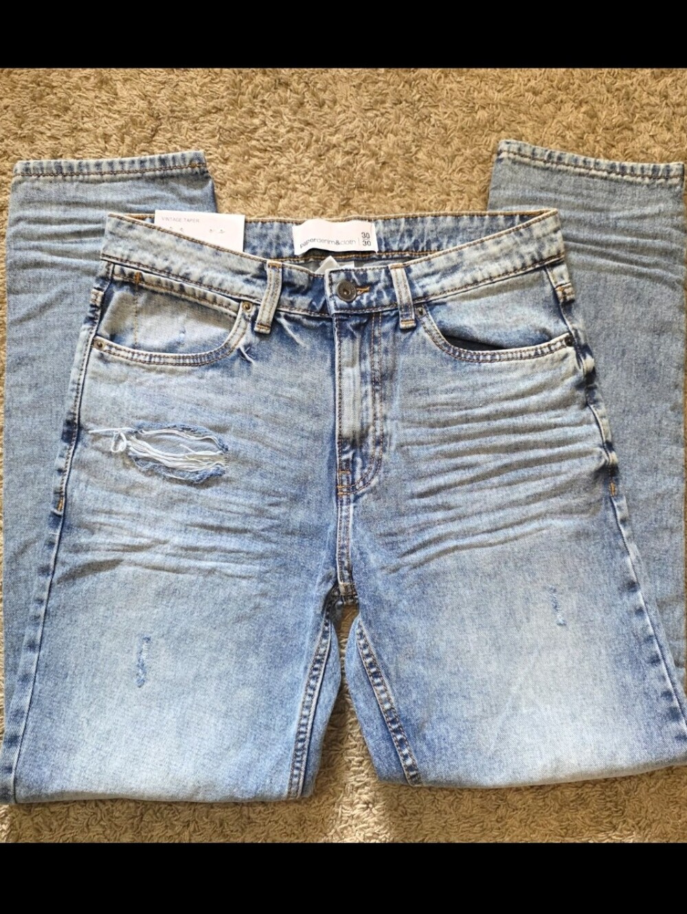 Paper Denim & Cloth Vintage Taper Jeans NWT Distressed Light Wash Men's 30x30